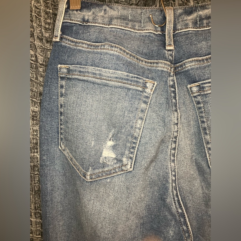 Women's Blue Distressed Mom Jeans - Picture 10 of 16